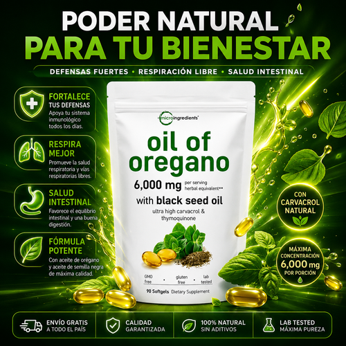 OregaShield™️ – Cápsulas de Aceite de Orégano, Apoya el Sistema Inmunológico, la Salud Digestiva y las Defensas Naturales