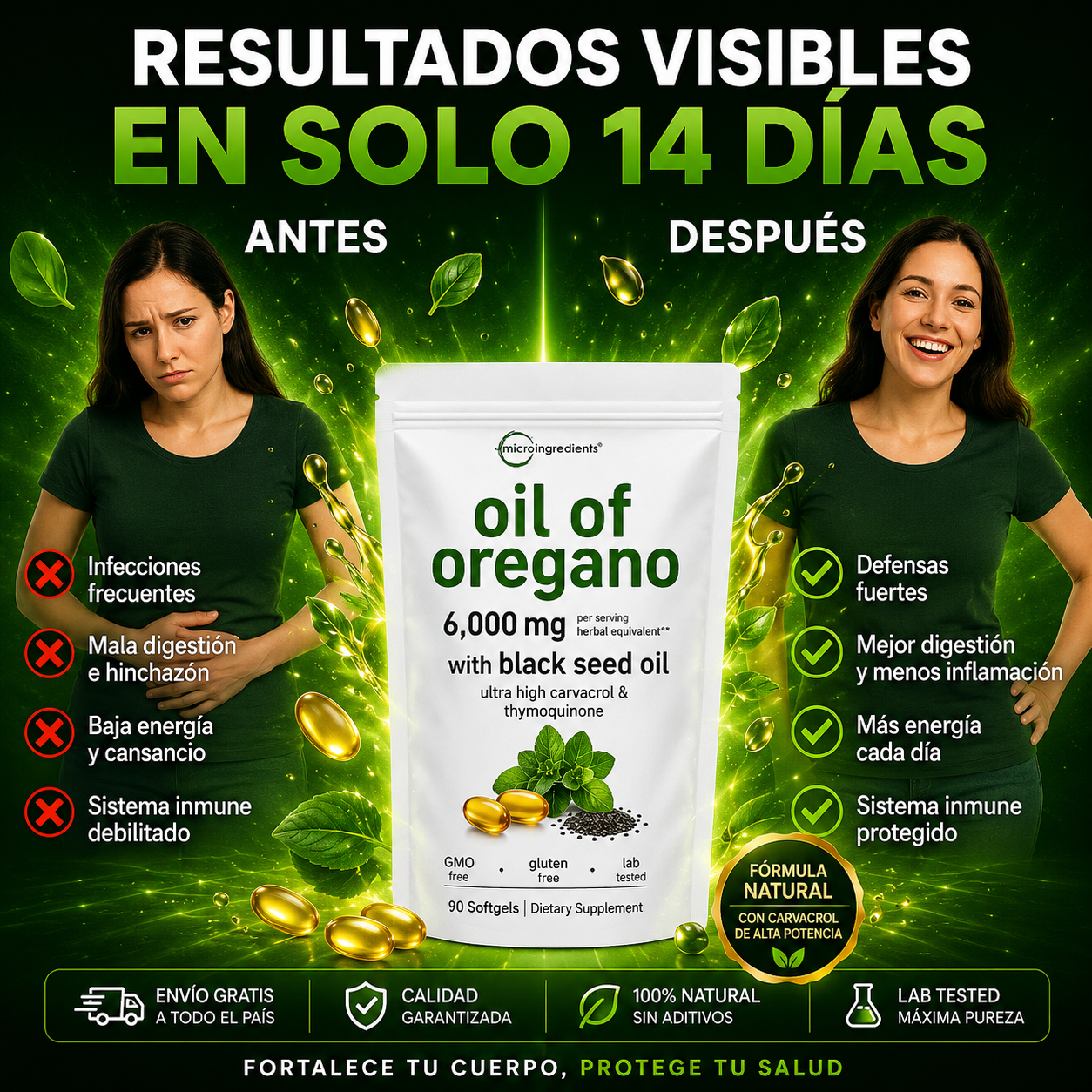 OregaShield™️ – Cápsulas de Aceite de Orégano, Apoya el Sistema Inmunológico, la Salud Digestiva y las Defensas Naturales